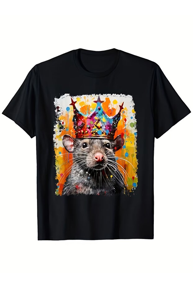 تي شيرت رجالي بنمط Pop Art Retro Mouse Crown Pattern