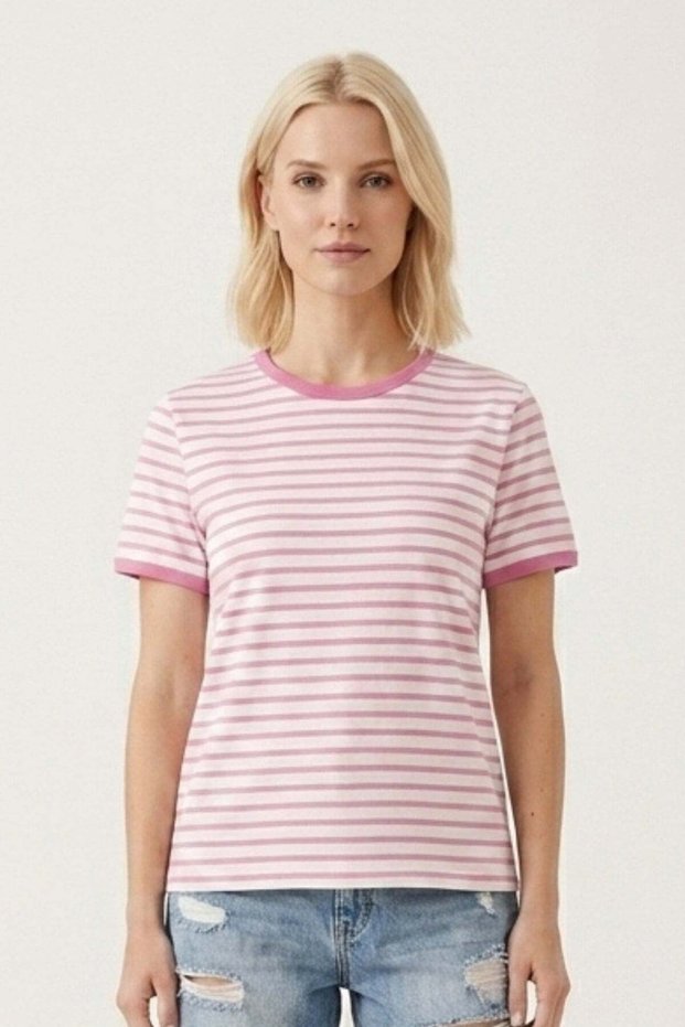 Women's Striped Pink T-Shirt - Comfortable and Stylish Casual Wear