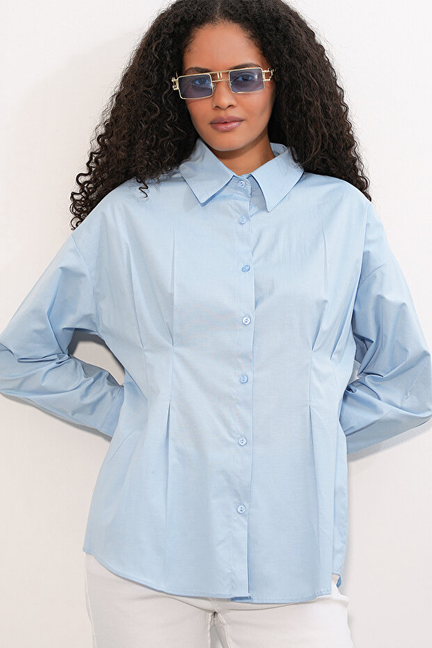 Women's Waist-Fitted Poplin Shirt 20384 - Blue