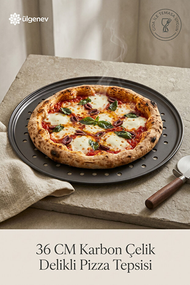 36 cm Stainless Carbon Steel, Perforated, Fireproof, Non-Stick, Large Size Pizza and Lahmacun Tray
