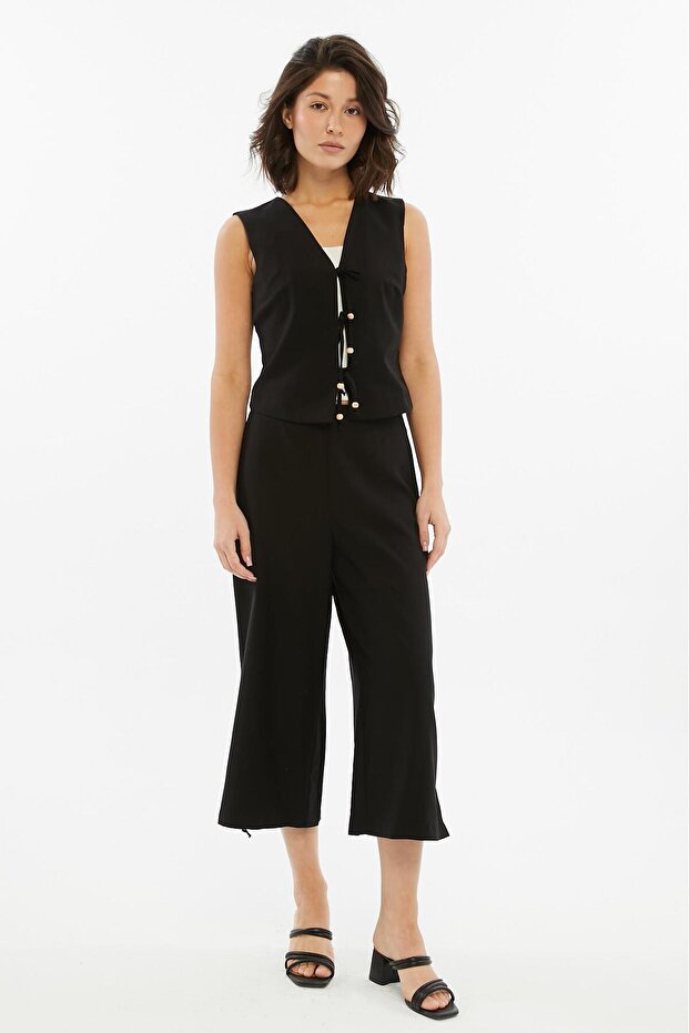 Women's Front Tie Pants Suit with Slit Detail