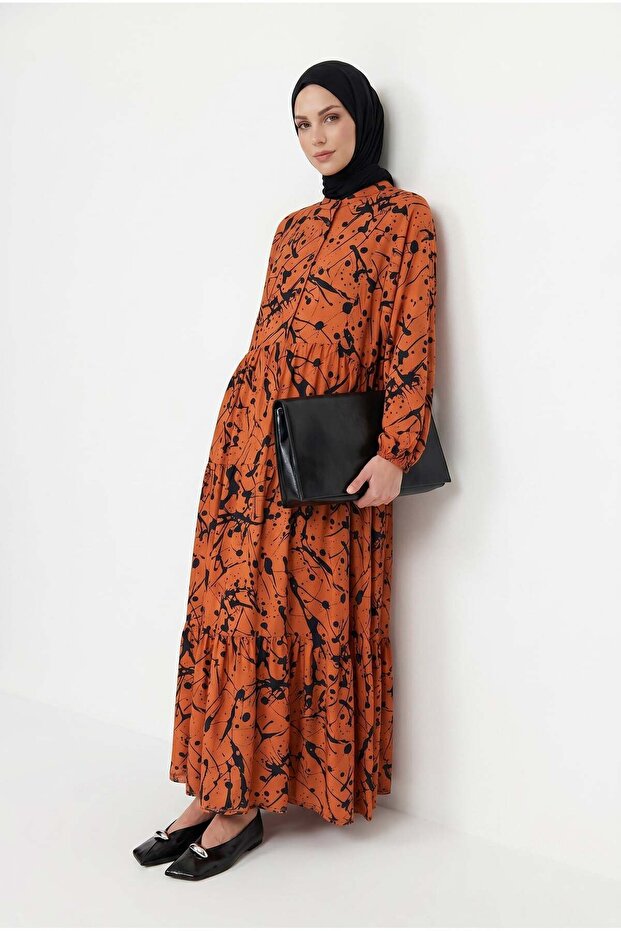 Buttoned Collar Patterned Dress - 2