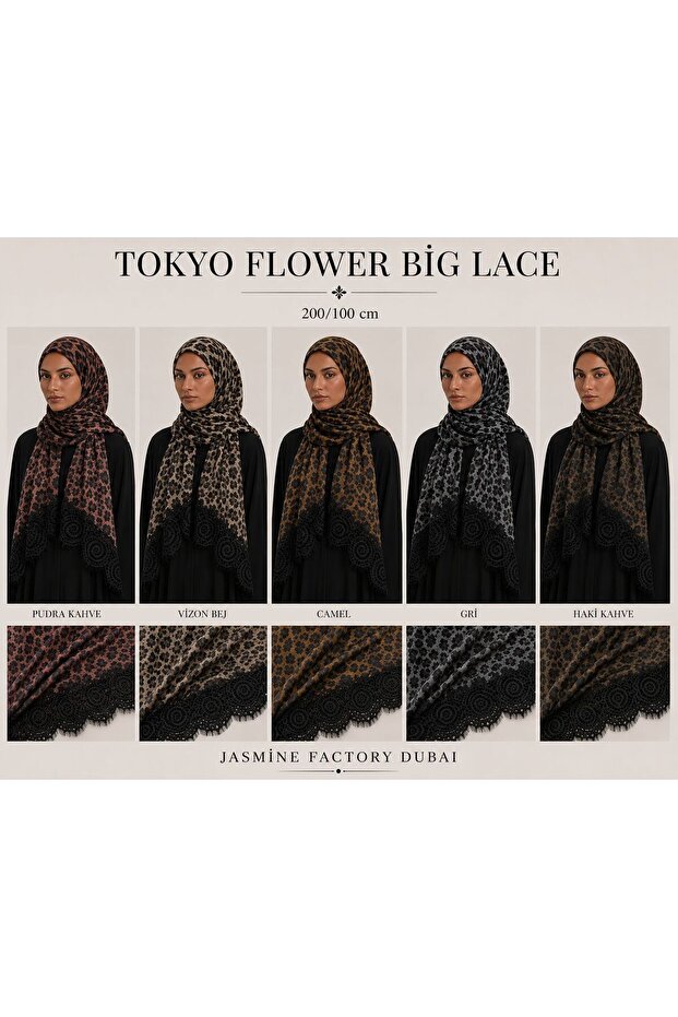 Tokyo Flower Big Lace Hijab Collection – 5 PCS Set