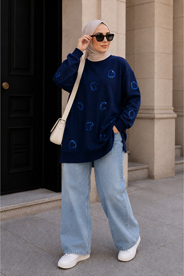 Women's Sequin Embroidered Heart Detailed Tunic