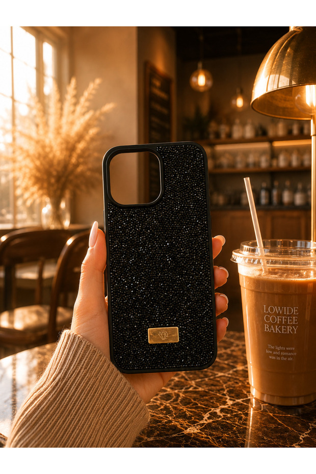 iPhone 16 Pro Compatible Velvet Diamond Design Shiny Diamond Silicone Case with Stones Inside