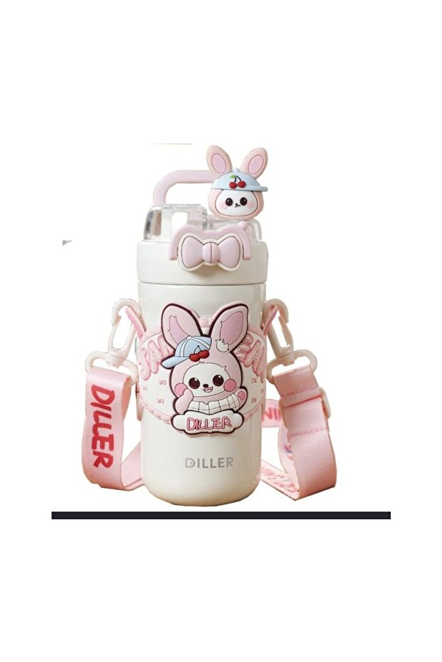 D9363 Pink Rabbit Stainless Steel Thermos 490 ml