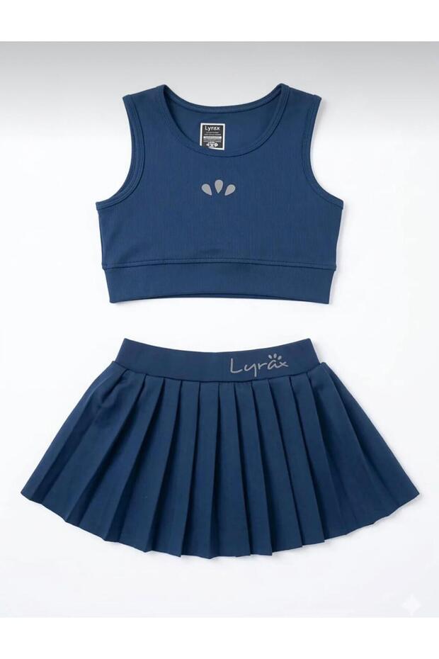 Girl's Pleated Navy Blue Swimsuit 26602
