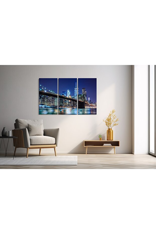 Tablou Canvas Podul Brooklyn Noaptea | 3 Piese - 2