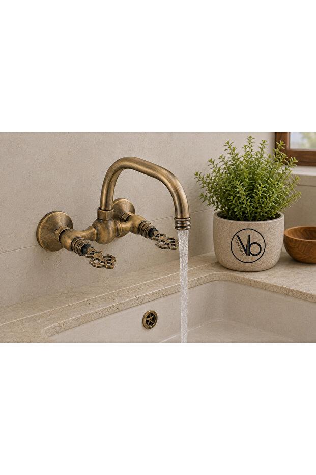 Ottoman Antique Swivel Spout Kitchen Sink Faucet – Dual Handle Retro Kitchen Tap