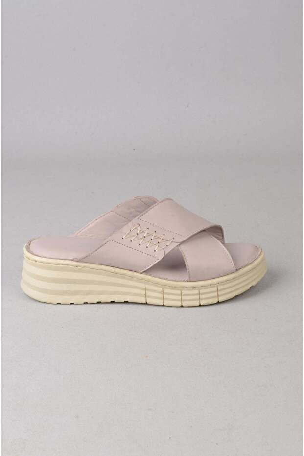 Seç Km43 Genuine Leather Anatomical Women's Slippers Stone