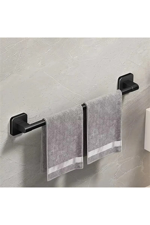 Black Wall Mounted Towel Rack Bathroom Storage Rack No Drilling Bathroom Horizontal Bar Towel Rack K