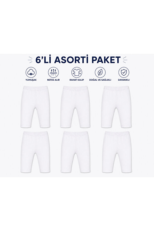 6-Piece Girls' Above-Knee Leggings Assortment Pack with White Options, Cotton Soft Comfortable Fit