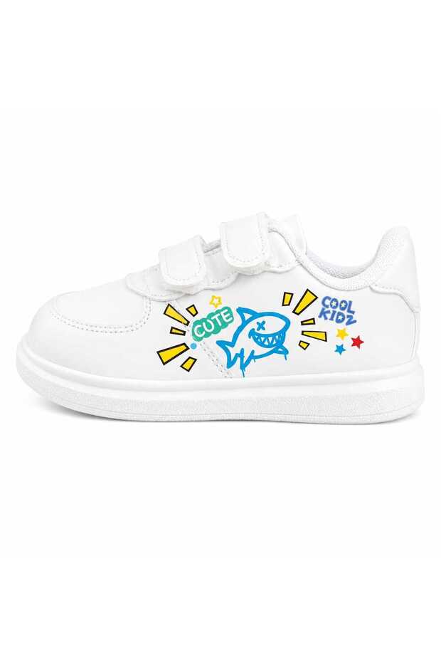 Cute Fish Print White Tape Children's Sports Shoes Sneaker