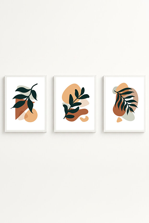 Set of 3 Paintings with White Wooden Frame Huhu96 - Triple Painting Set with White Frame