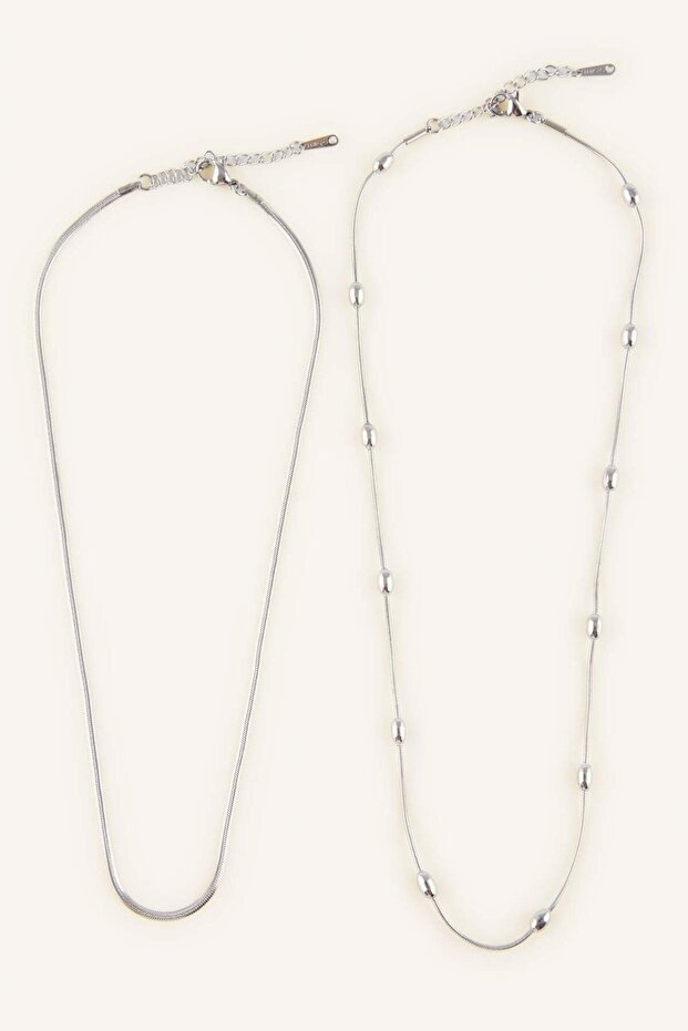 Women's Gold Color 2-Piece Chain Steel Necklace H2713Axns