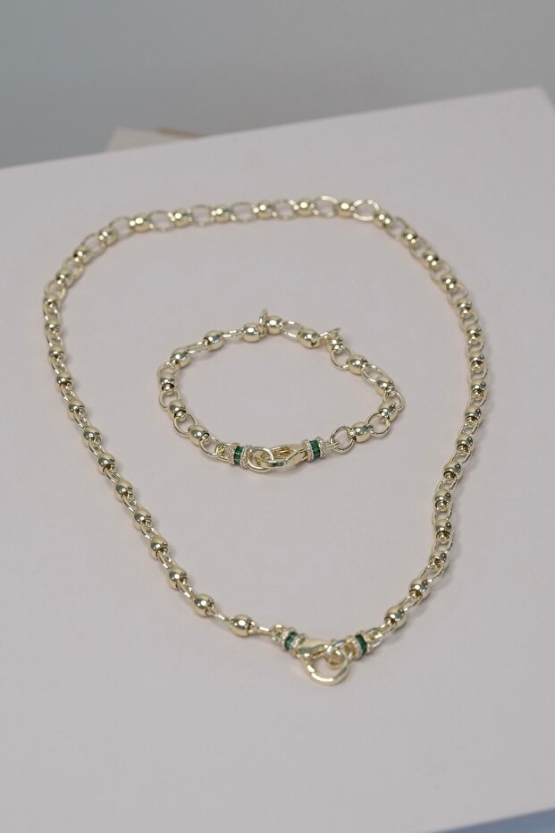 Lock Detail Gold Necklace and Bracelet Set
