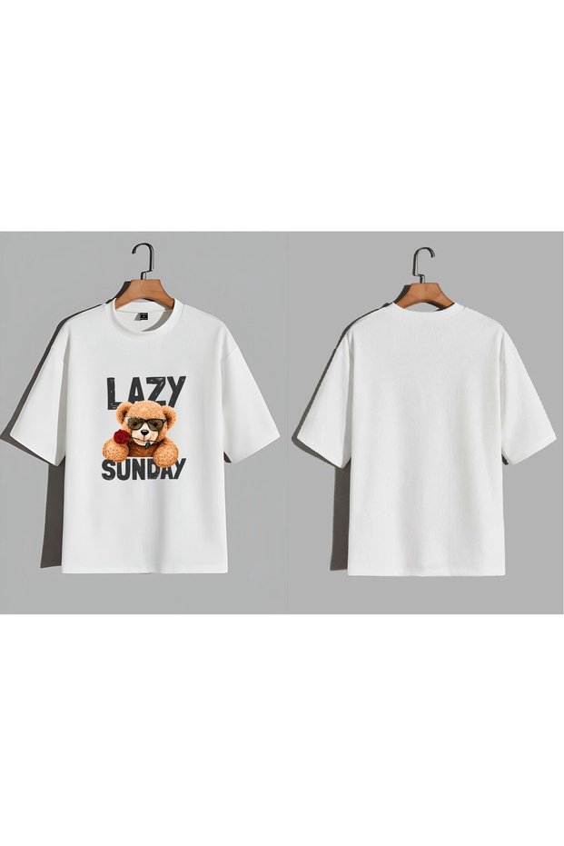 Lazy Sunday Teddy Bear Printed Oversized T-Shirt