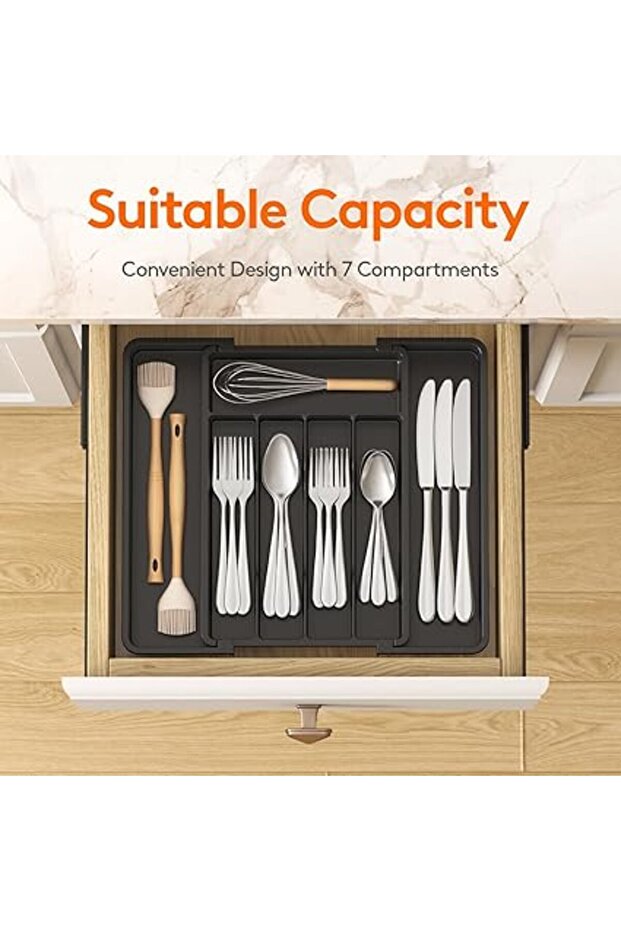 Expandable Silverware Organizer 8.5-14.1 Inch, Plastic Utensil Tray for Kitchen Drawer