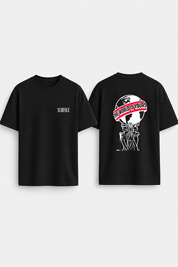 Scarface Printed Crew Neck Oversize Black T-Shirt