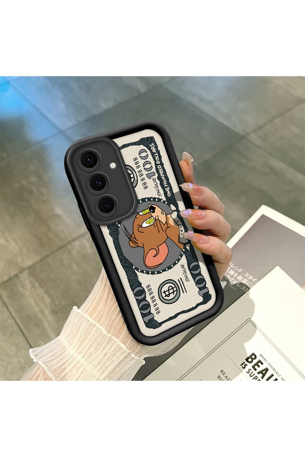 Samsung Galaxy S24 Fe Compatible High Quality Cartoon Printed Impact Resistant Black Silicone Case