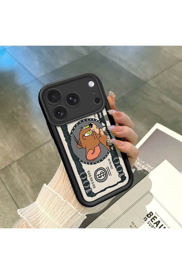 iPhone 17 Pro Max Compatible High-Quality Cartoon Printed Shockproof Black Silicone Case