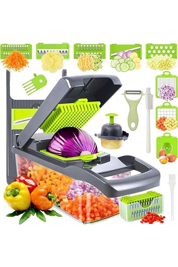 16-in-1 Vegetable Cutter & Chopper – Multi-Functional Food Processor with Container