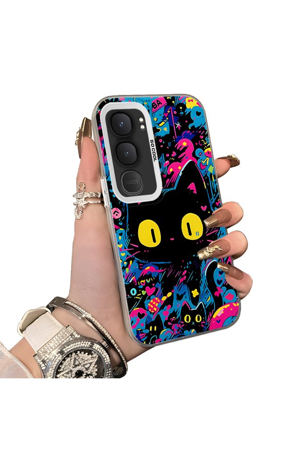 Vivo Y31 5g Compatible Silicone Edge Hard Back Case Couple Phone Case Cat Pattern