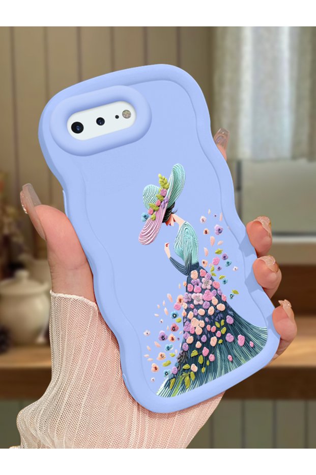 حافظة متوافقة مع هاتف iPhone 8 Plus، حافظة حماية للكاميرا من السيليكون الأزرق، حافظة هاتف بنمط الفتاة