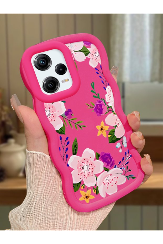 Redmi Note 12 Pro 5g Compatible Case Camera Protector Red Silicone Couple Phone Case Floral Pattern