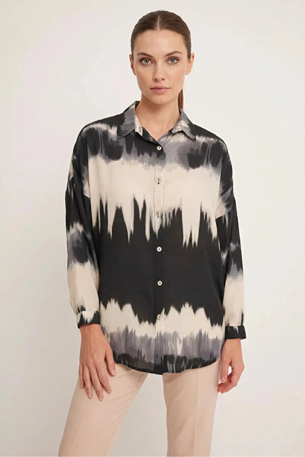 Women's Oversize Patterned Black Shirt