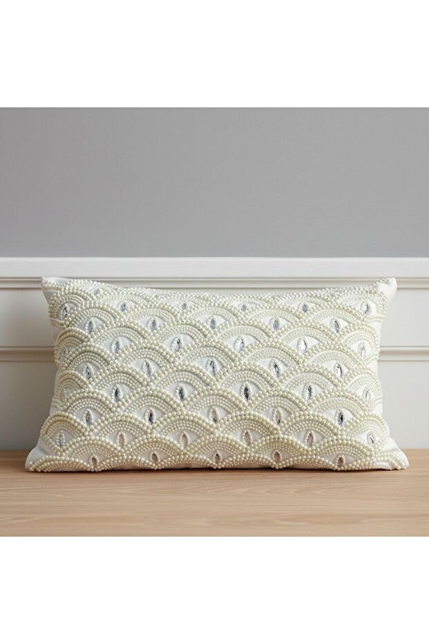 Cozy Cushion Cover 30x50cm White Embellished Decorative Pillow