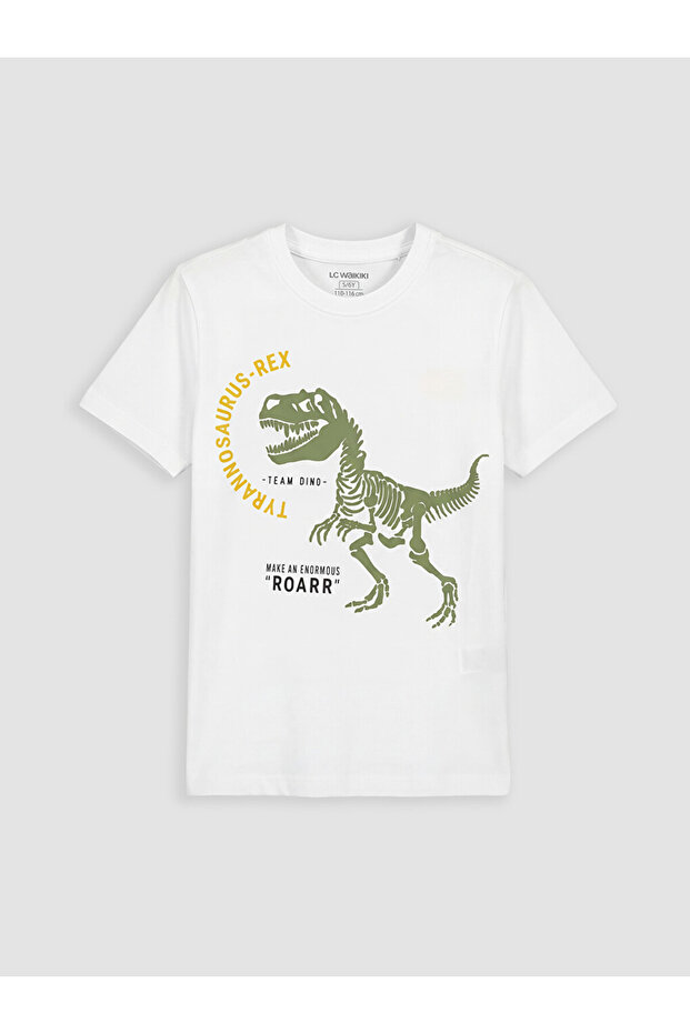 White Dinosaur Printed Boy's T-Shirt