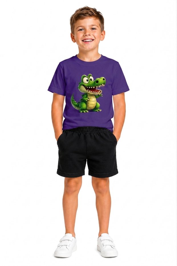 Girls and Boys T-Shirt Shorts Set 100% Cotton Summer Comfortable Fit Dinosaur Printed Sports Casual Set (Shorts and T-Shirt Set)