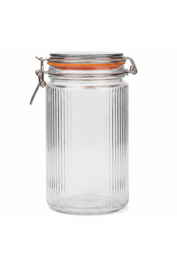 Ribbed Glass Clip Jar – 1580 ml | Airtight Storage Canister with Stainless Steel Latch