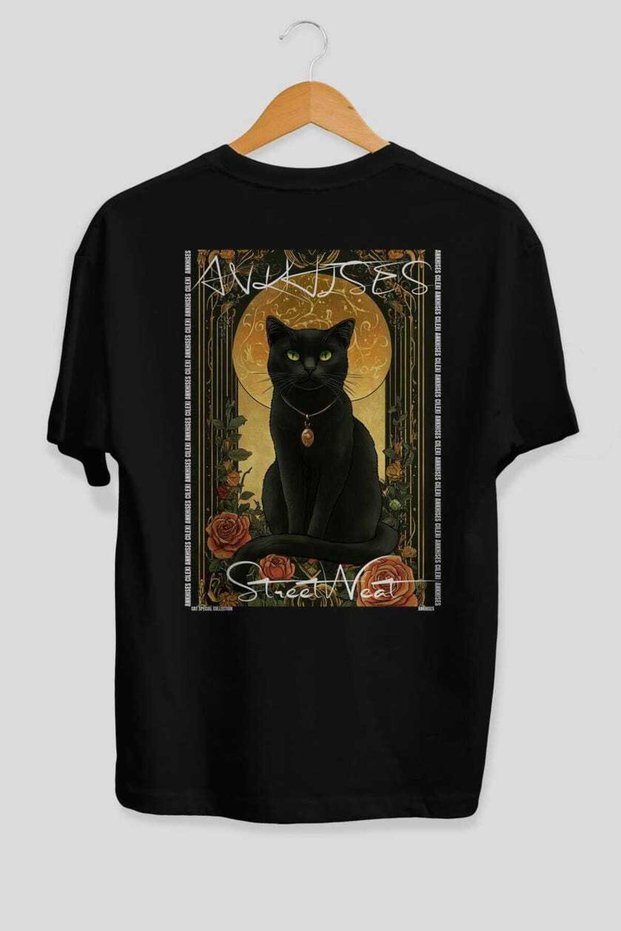 84 Cats for the Sake of Cats Printed Black Oversize T-Shirt 100% Cotton Unisex Cat Lover Premium Design