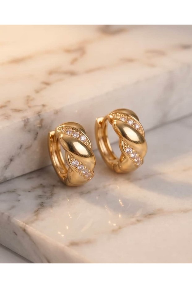 Twisera Embedded Zircon Stone Minimal Twist Hoop Steel Xuping Earrings