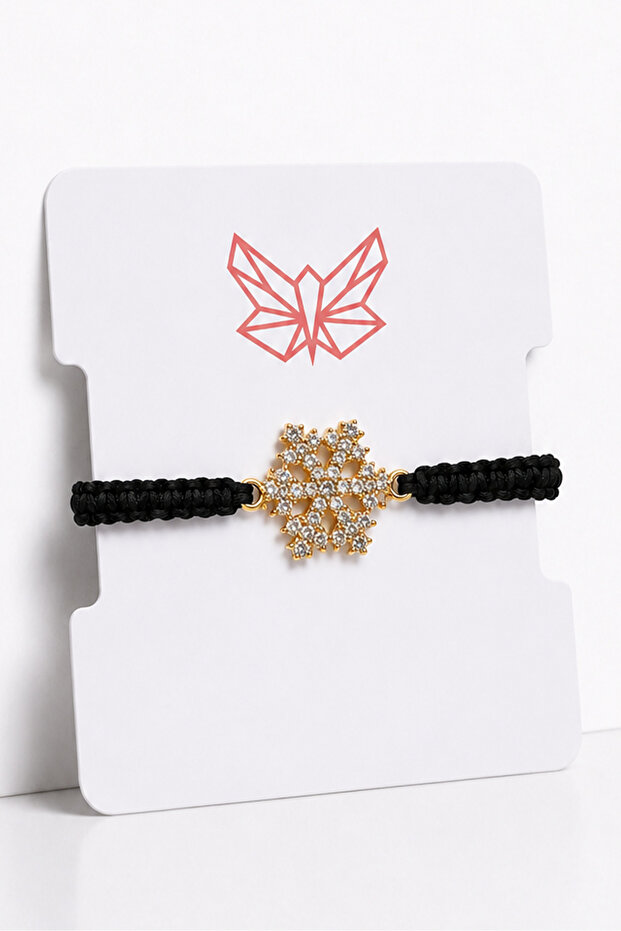 Black and Red String Snowflake and Evil Eye Figured Stone Bracelet Adjustable Women's Bracelet
