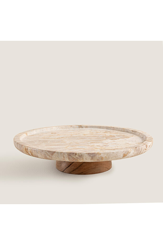 Latia Wooden Base Marble Cake Stand Natural