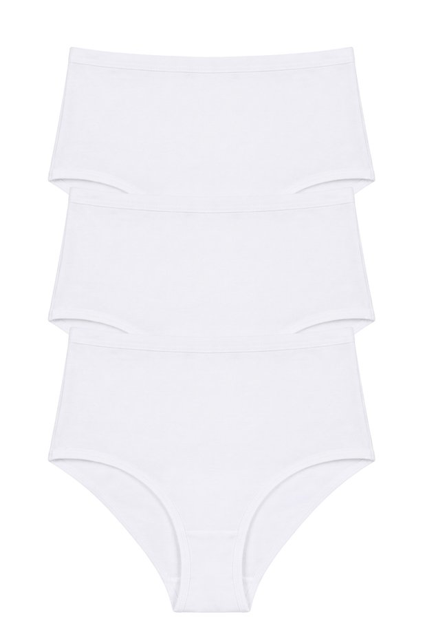 Women's High Waist Cotton Slip Panties 3 Pack White Stretch Fabric