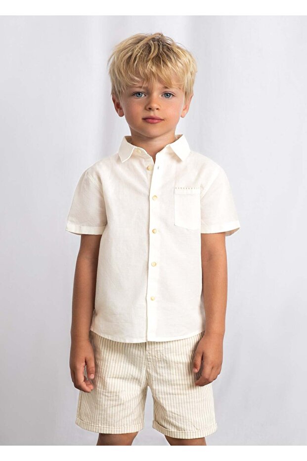 Boy's Linen Shorts Shirt Set Cream