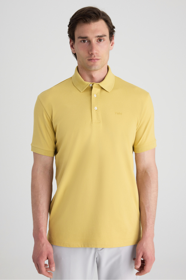 Slim Fit Yellow Pique Textured T-Shirt