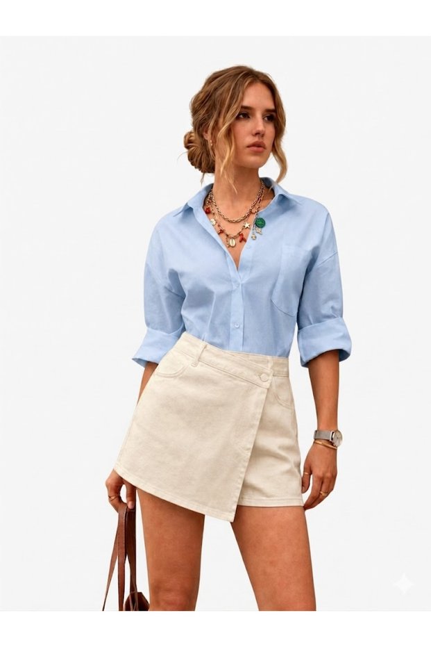 Ecru Skirt-Like Appearance, Shorts Comfort. Women's Denim Shorts Skirt