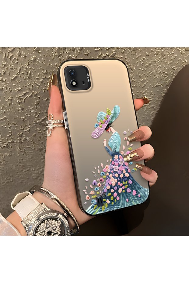 Realme C11 2021 Compatible Silicone Edge Hard Back Case Couple Phone Case Beautiful Girl Patterned
