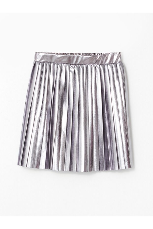 Nevavm Pleated Metallic Girls' Skirt with Elastic Waist and Difference in Color