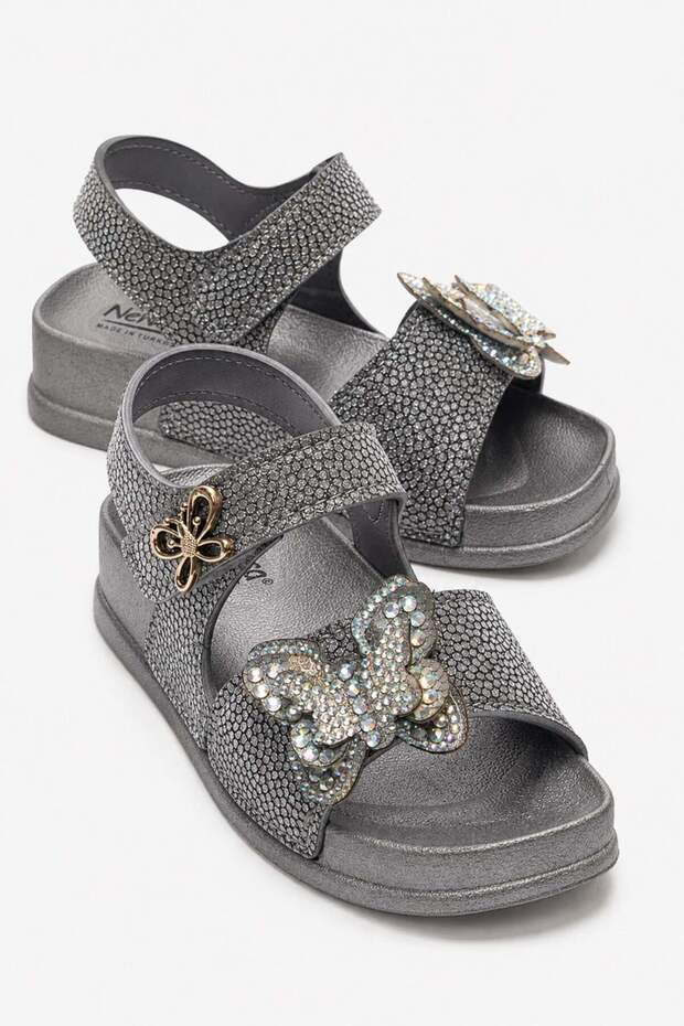 Glittery Butterfly Stone Children's Sandals Platinum