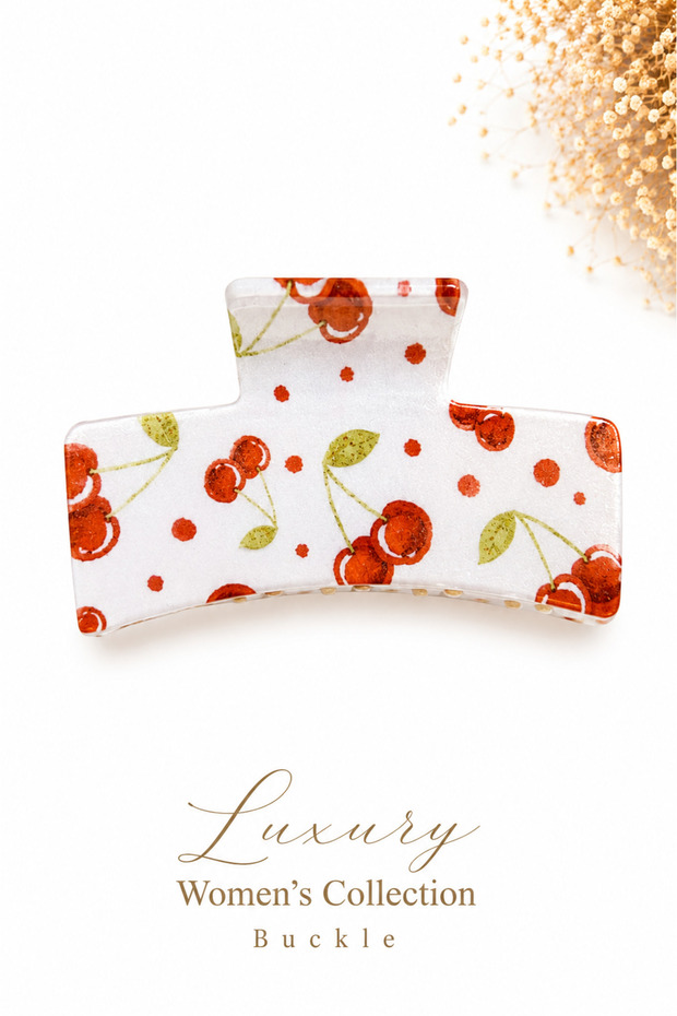 Cherry Patterned Acrylic Hair Clip - Luxury Women's Collection