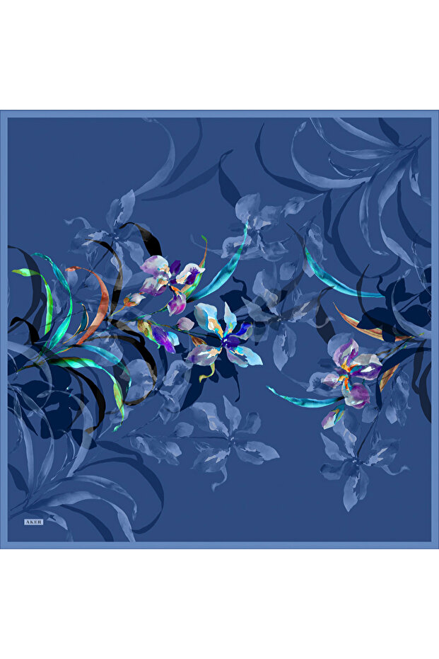 وشاح حريري أزرق مقاس 90×90