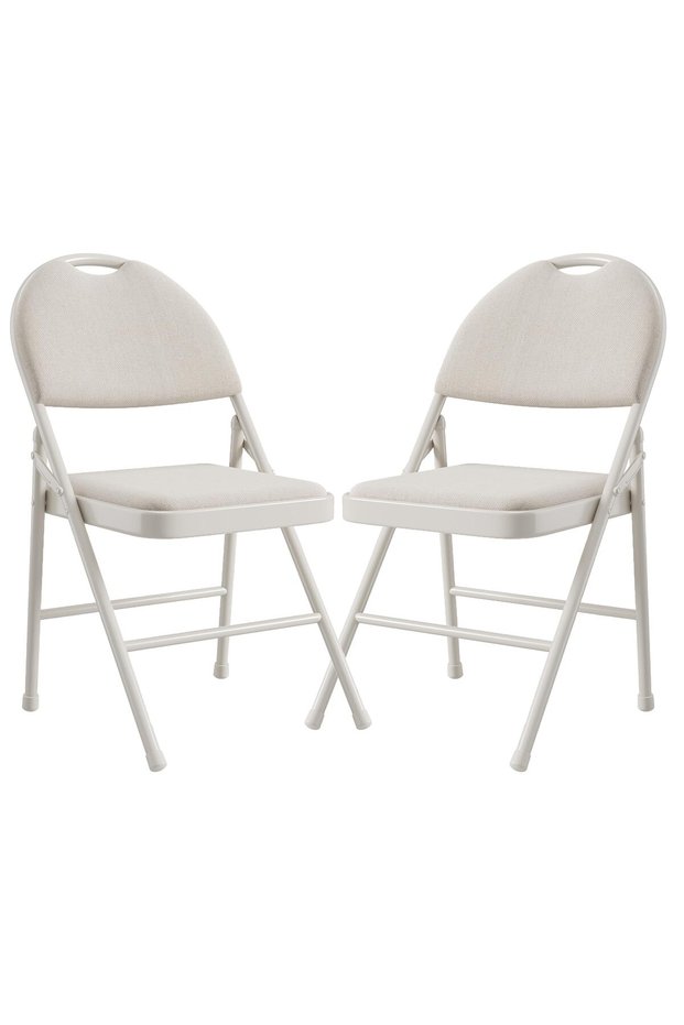 - Set of 2 Folding Metal Chairs with Non-Slip Ear Pads, Chair with Cotton and Linen Seat and Metal Frame, for Indoor and Outdoor Use, Room