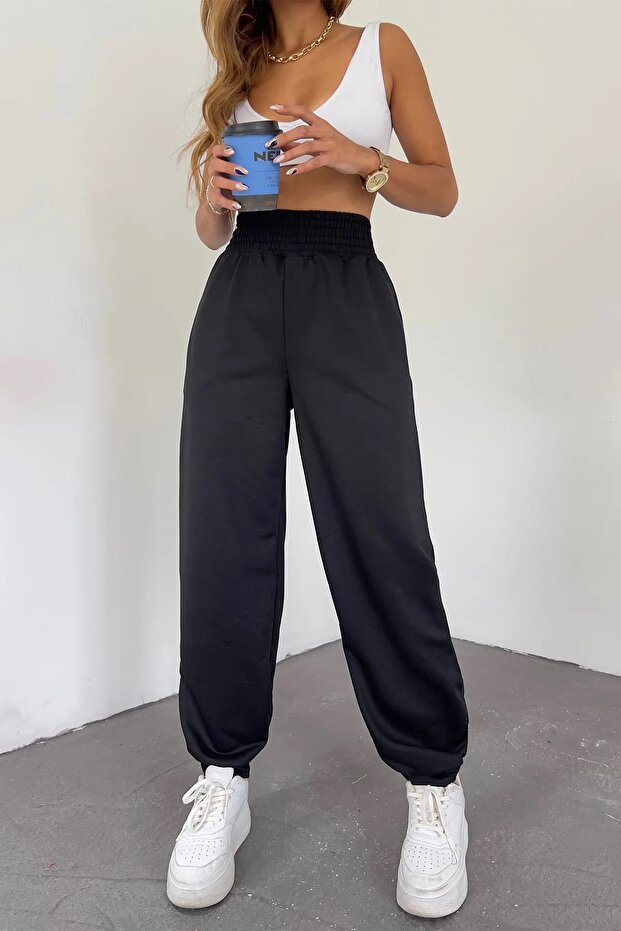 Women's Jogger Extra High Waist Compact Combed Cotton Sweatpants (Not Elasticated Cuffs)