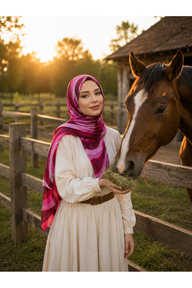 Bambu Karaş Pink Fuchsia Tones Non-Slip Wrinkle-Free Shawl
